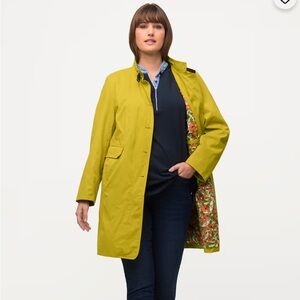 Ulla Popken Yellow Trench Coat with Floral lining